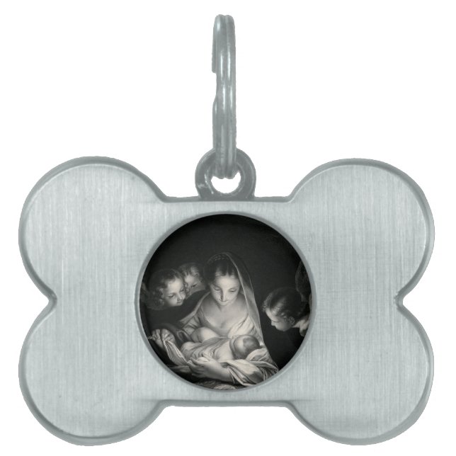 Nativiteit Baby Jesus Virgin Mary Angels Black Whi Huisdieren Naamplaatje (voorkant)