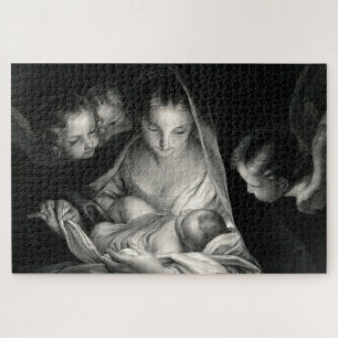 Nativiteit Baby Jesus Virgin Mary Angels Black Whi Legpuzzel