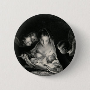 Nativiteit Baby Jesus Virgin Mary Angels Black Whi Ronde Button 5,7 Cm