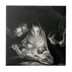 Nativiteit Baby Jesus Virgin Mary Angels Black Whi Tegeltje