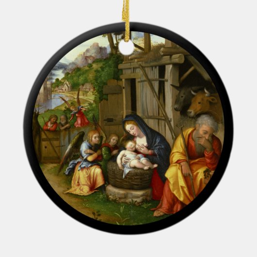Nativiteit en Child Angels c1515 Keramisch Ornament (Achterkant)