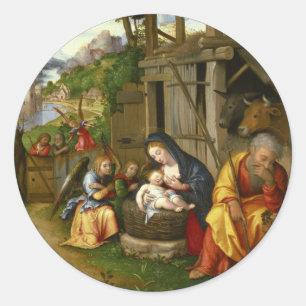 Nativiteit en Child Angels c1515 Ronde Sticker