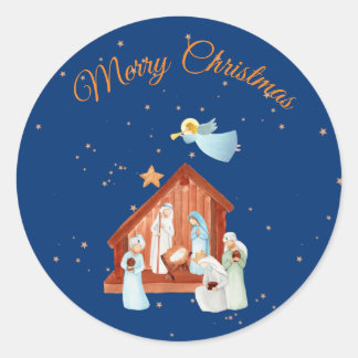 Nativiteit en sterren ronde sticker