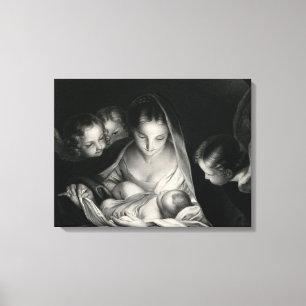 Nativiteit Jesus Virgin Mary Angels Black White Canvas Afdruk