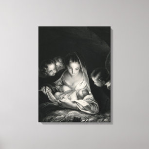 Nativiteit Jesus Virgin Mary Angels Black White Canvas Afdruk