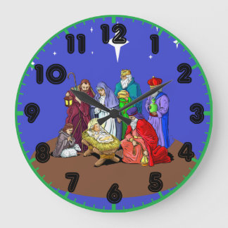 Nativiteit kerstklok met cijfers grote klok