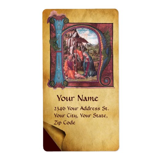 NATIVITEIT MONOGRAM CHRISTMAS PARCHCHCHMENT ETIKET (Voorkant)