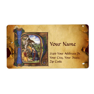 NATIVITEIT MONOGRAM CHRISTMAS PARCHCHCHMENT ETIKET