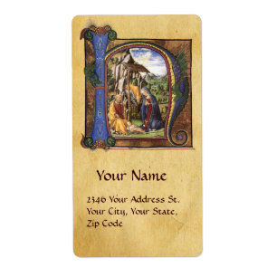 NATIVITEIT MONOGRAM CHRISTMAS PARCHCHCHMENT ETIKET