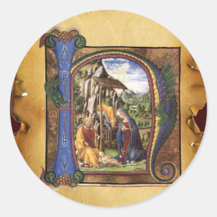 NATIVITEIT MONOGRAM CHRISTMAS PARCHCHCHMENT RONDE STICKER