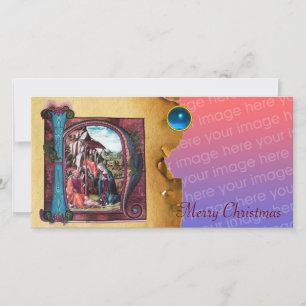 NATIVITEIT MONOGRAM CHRISTMAS PARCHMENT Blue Gem Feestdagenkaart