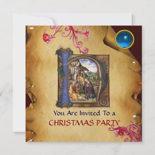 NATIVITEIT MONOGRAM CHRISTMAS PARCHMENT Blue Gem I Kaart (Voorkant)