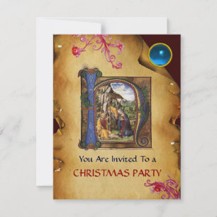 NATIVITEIT MONOGRAM CHRISTMAS PARCHMENT Blue Gem I Kaart