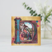 NATIVITEIT MONOGRAM CHRISTMAS PARCHMENT Blue Gem Kaart (Staand voorkant)