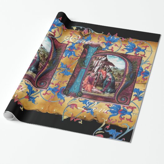NATIVITEIT MONOGRAM FLORAAL CHRISTMAS PARCHCHMENT CADEAUPAPIER (Uitgerold)