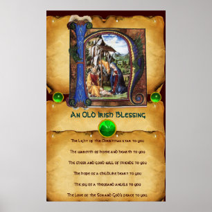 NATIVITEIT Old Irish Kerstbesnijdenis Parchment Poster