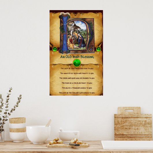 NATIVITEIT Old Irish Kerstbesnijdenis Parchment Poster (Keuken)