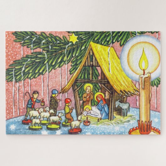 Nativiteit onder de kerstboom - puzzel legpuzzel (Horizontaal)