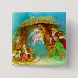 Nativiteit-scènecadeautjes voor kerstmis vierkante button 5,1 cm