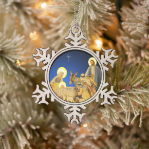 Nativiteit Tin Sneeuwvlok Ornament