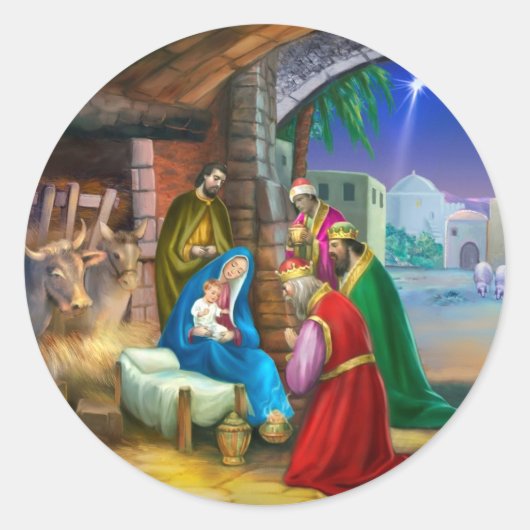 Nativiteit van Jezus Ronde Sticker (Voorkant)