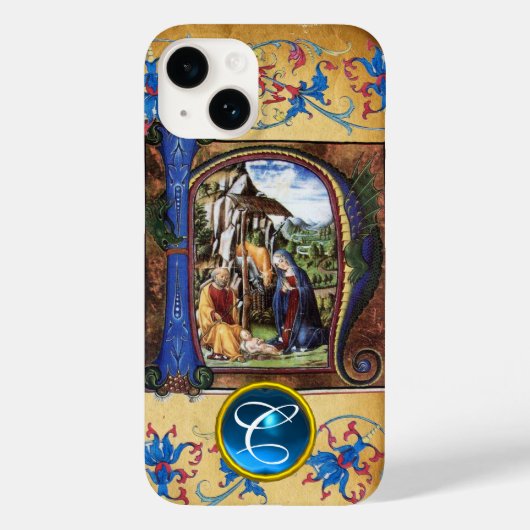 NATIVITEITSCHRISTMAS PARCHMENT BLUE GEM MONOGRAM Case-Mate iPhone CASE (Achterkant)
