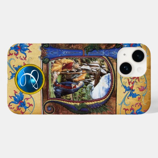 NATIVITEITSCHRISTMAS PARCHMENT BLUE GEM MONOGRAM Case-Mate iPhone CASE (Achterkant (horizontaal))