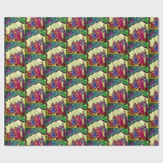 Nativiteitskerstmis: Baby Jezus, Mary in een boosh Cadeaupapier (Vlak)