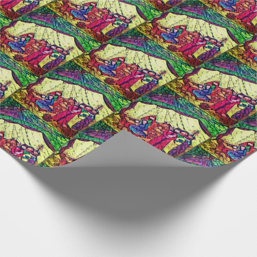 Nativiteitskerstmis: Baby Jezus, Mary in een boosh Cadeaupapier (Hoek)