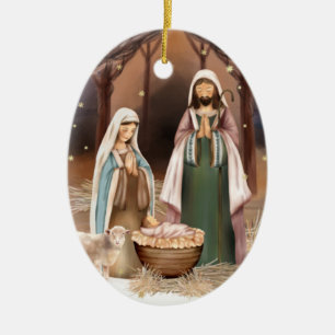 Nativiteitsscène aangepaste kerstmis keramisch ornament
