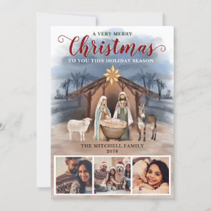 Nativiteitsscène Baby Jesus Photo Merry Kerstry Feestdagenkaart