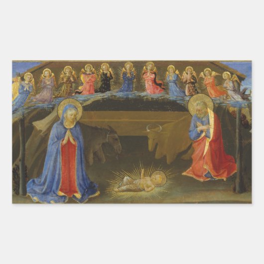 Nativiteitsscène Christus Heilige Familie Angels Rechthoekige Sticker (Voorkant)