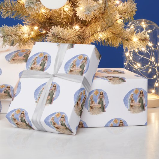 Nativiteitsscène Mary Joseph Jesus Pattern Kerstmi Cadeaupapier (Feestdagen)