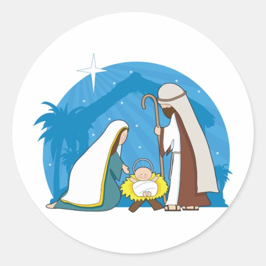 Nativiteitsscène Ronde Sticker (Voorkant)