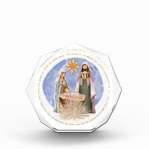 Nativiteitsscène weg in een gevaarlijke tekst fotoblokken