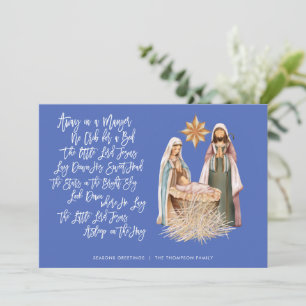 Nativiteitsscène weg in een Lila Manger Lyrics Whi Feestdagenkaart