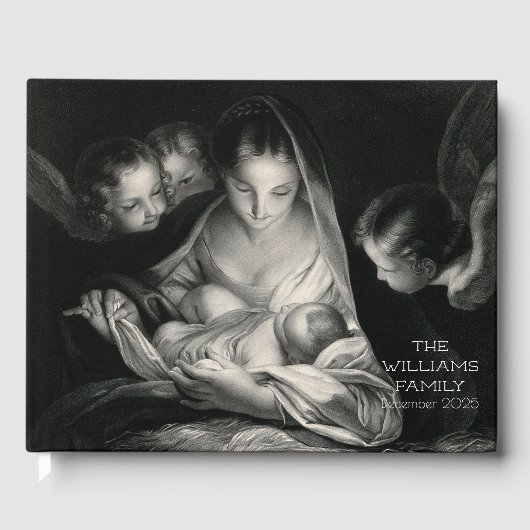 Nativiteitsscène Wieg Maagd Mary Baby Jesus Angels Gastenboek (Voorkant)