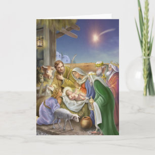 Nativiteitsverhaal met apostelen, Jezus, Mary en J Feestdagen Kaart