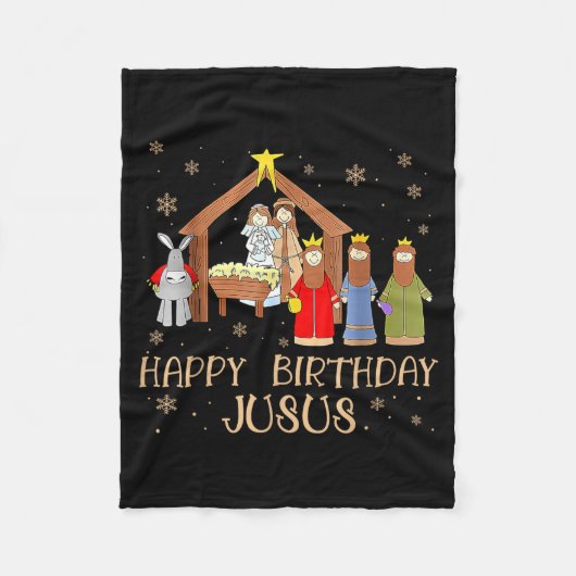 Nativity Happy Birthday Jesus Christmas Nativity C Fleece Deken (Voorkant)