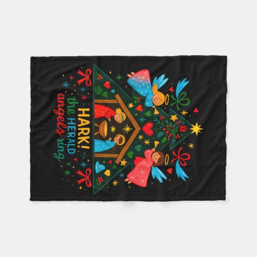 Nativity Hark The Herald Angels Sing Cute Christma Fleece Deken (Voorkant (Horizontaal))