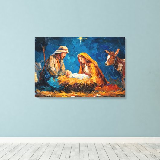 Nativity Scene, beautiful illustration, Canvas Afdruk (Insitu (Houten vloer))