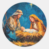 Nativity Scene, beautiful illustration, Ronde Sticker (Voorkant)