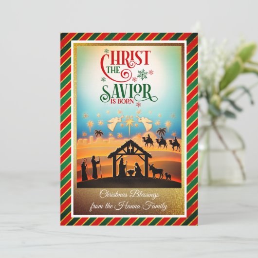 Nativity Scene "Merry Christmas & Happy New Year" Feestdagenkaart (Staand voorkant)