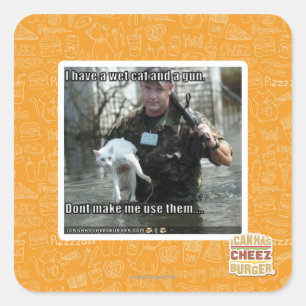 Natte kat en pistool vierkante sticker