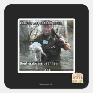 Natte kat en pistool vierkante sticker