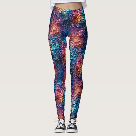 Natte look Zeemeermin Fish Tail Fantasy Scales Kos Leggings (Voorkant)