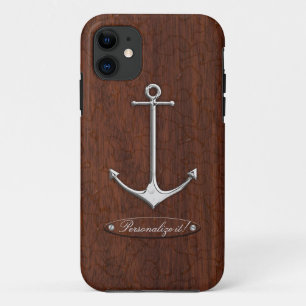 Natte mahoniehouten ankerstaal iPhone 11 hoesje