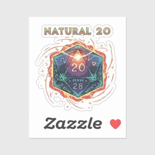Natural 20 Flaming D20 Dice | Epic D&D Critical   Sticker (Vel)