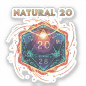 Natural 20 Flaming D20 Dice | Epic D&D Critical   Sticker (Voorkant)