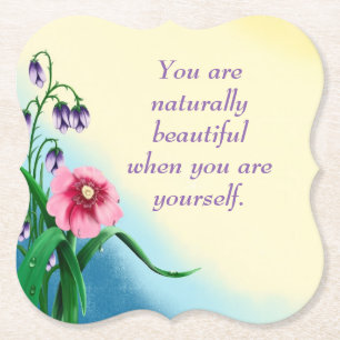 Natural Beauty Quote met roze en paarse bloemen Kartonnen Onderzetters